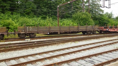 4 Rs vogne fra ÖBB læsset med skinner i omkring 18 meter længde